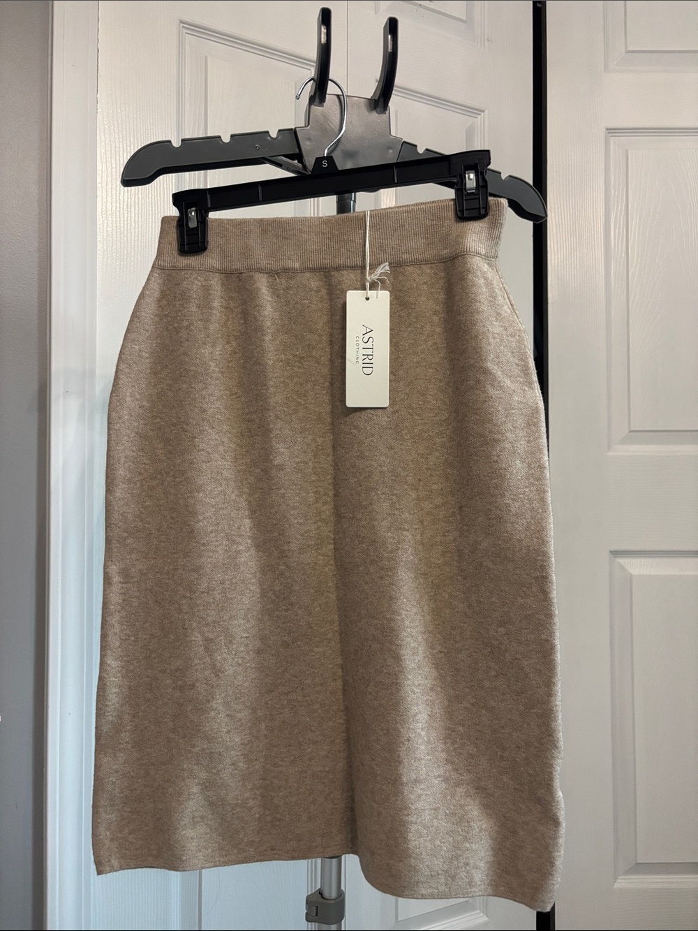 Astrid Taupe Knit Midi Pencil Skirt